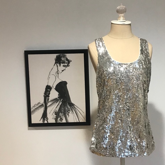 Alice & Olivia Silver Sequence Tank Blouse size S - Picture 1 of 7